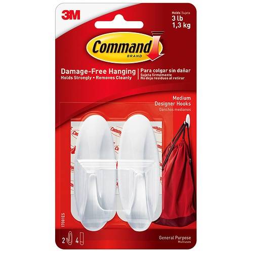 Command Medium Designer Hooks, White Medium - 2.0 EA