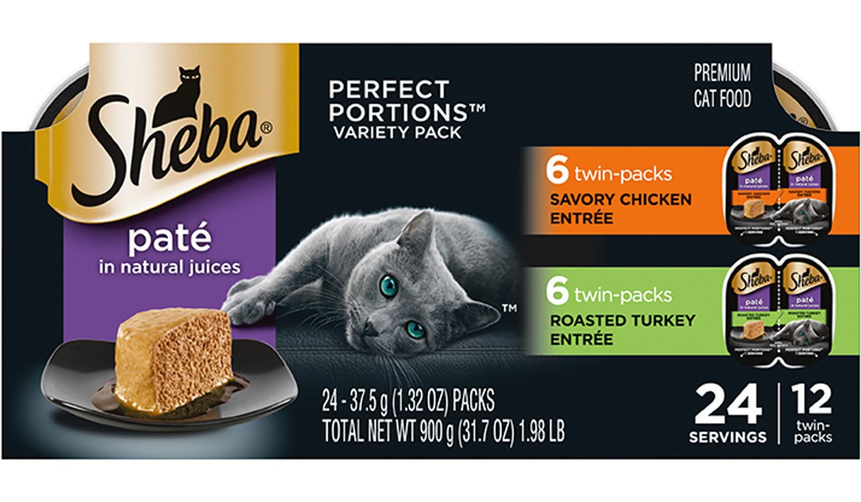 Sheba® Perfect Portions Adult Wet Cat Food - Pate, Variety Pack, 12 CT, 31.7 OZ (Flavor: Variety, Color: Assorted, Size: 24 Count)
