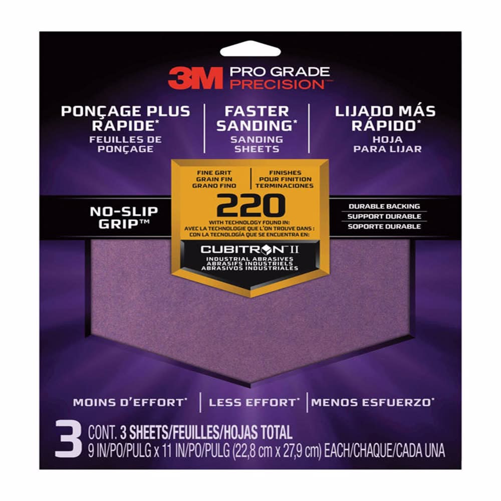 3M Pro Grade Precision 11 In. L X 9 In. W 220 Grit Ceramic Sanding Sheet 3 Pk