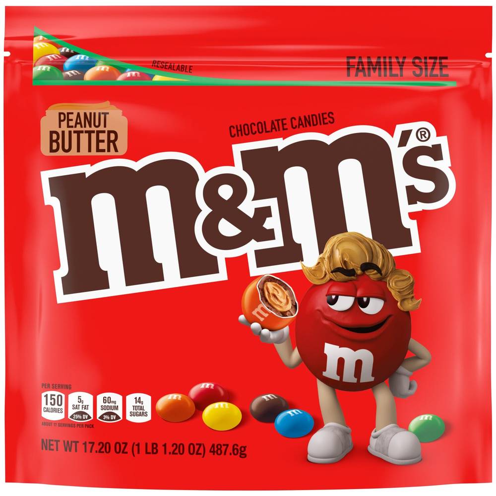 M&M'S Peanut Butter Milk Chocolate Candy, Family Size, Resealable Bag, 17.2 oz