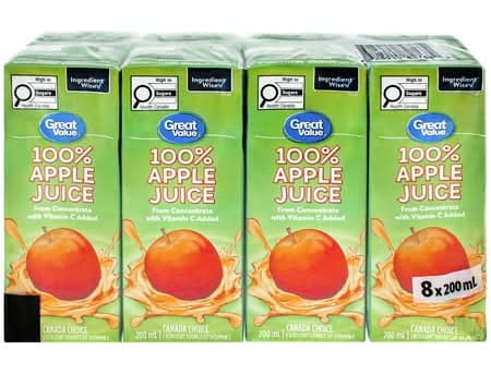 Great Value No Sugar Added 100% Apple Juice (8 x 200 ml)