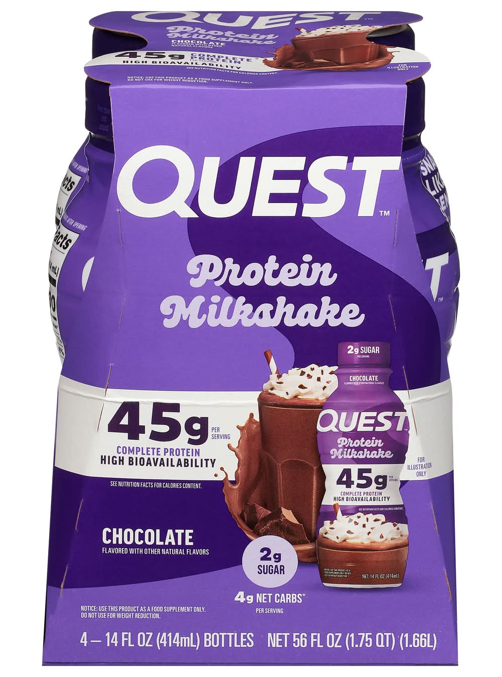 Quest Protein Milkshake, Chocolate (4 x 14 fl oz)