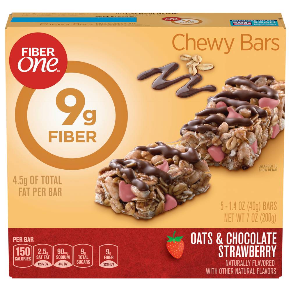 Fiber One Chewy Bars, Oats-Chocolate-Strawberry (1.4 oz, 5 ct)