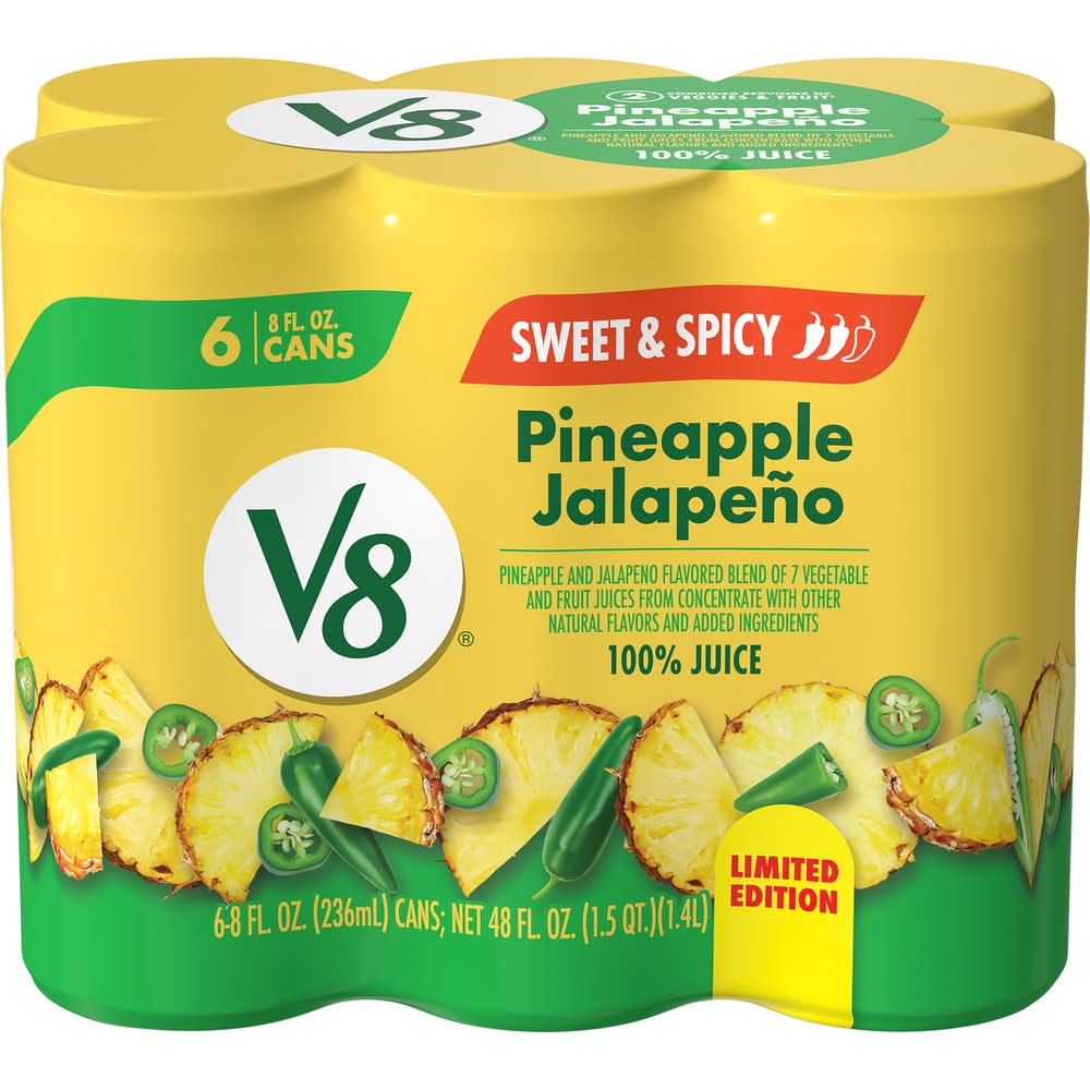 V8 Sweet & Spicy 100% Fruit and Vegetable Juice, Pineapple-Jalapeno (6 x 8 fl oz)