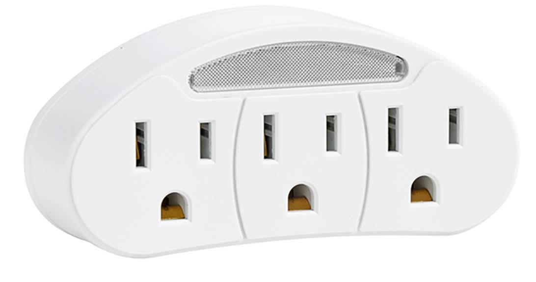 1 To 3 Adapter Grounded Outlets With Night Light