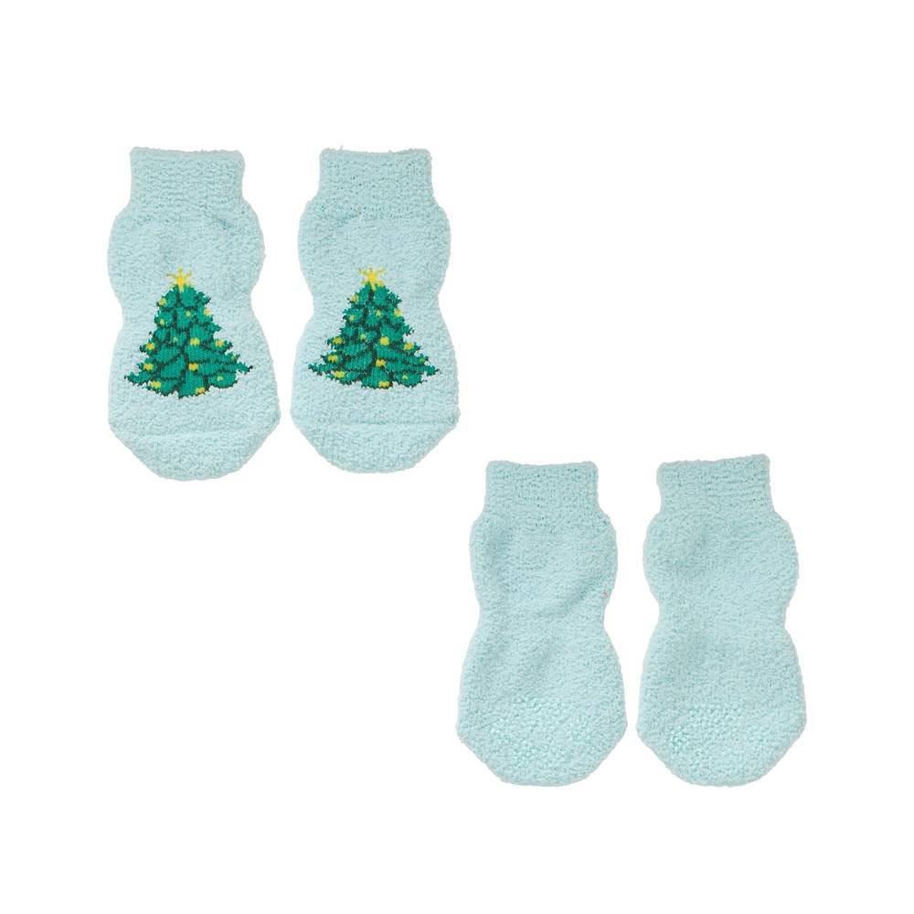 Merry & Bright Tree Socks for dogs (Color: Blue, Size: Small/Medium)