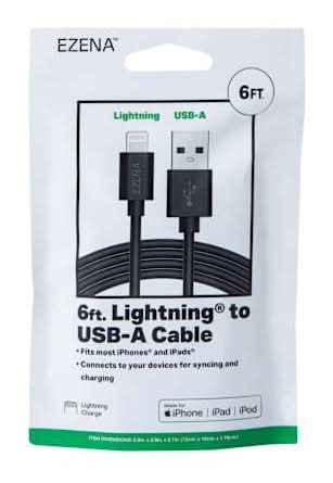 Ezena™ Lighting® To USB-A Cable 72in Black