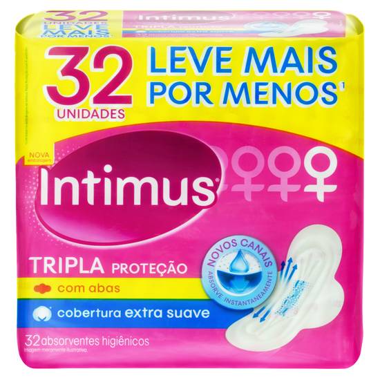 Intimus absorvente descartável tripla proteção cobertura extra suave com abas (32 un)