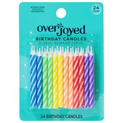 Overjoyed Rainbow Stripe Birthday Candles (24 ct)