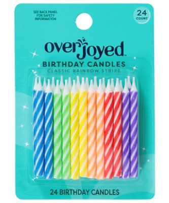 Overjoyed Classic Rainbow Stripe Birthday Candles, Assorted (24 ct)