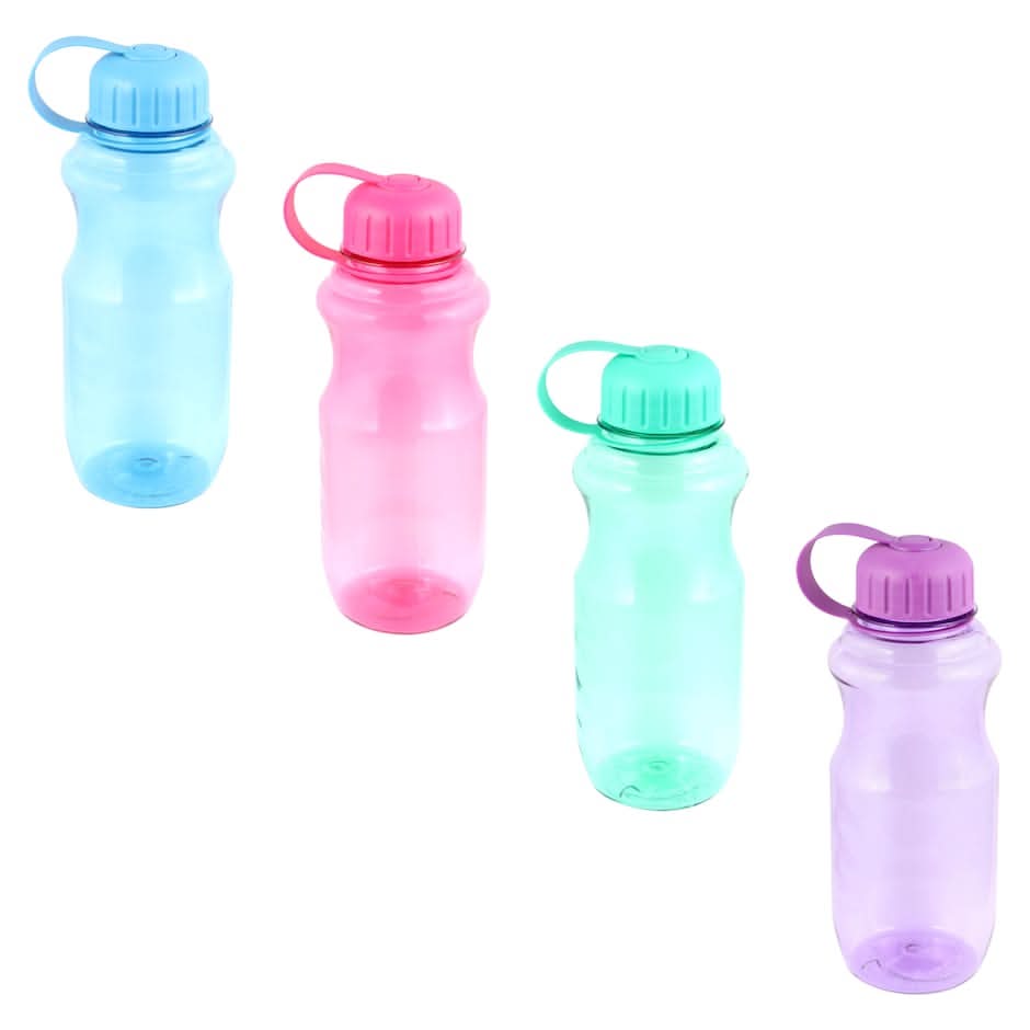 Translucent Plastic Water Bottles With Screw on Lids 20 oz, Assorted (4 ct)