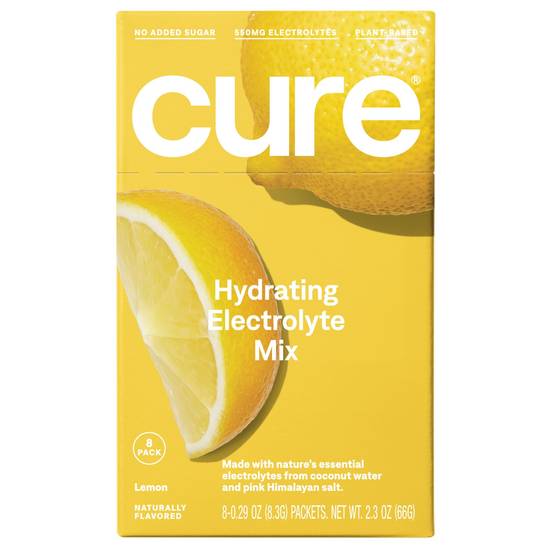 Cure Hydrating Electrolyte Drink Mix, Lemon, 8 CT