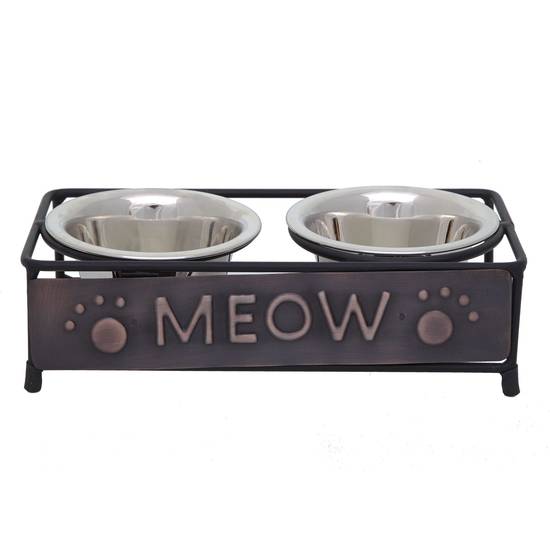 FRISCO Double Elevated Cat Bowl with Wood Stand, 0.5 cup 