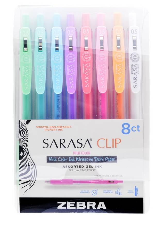 Zebra Sarasa Clip Milk Retractable Gel Pens, Assorted (8 ct)