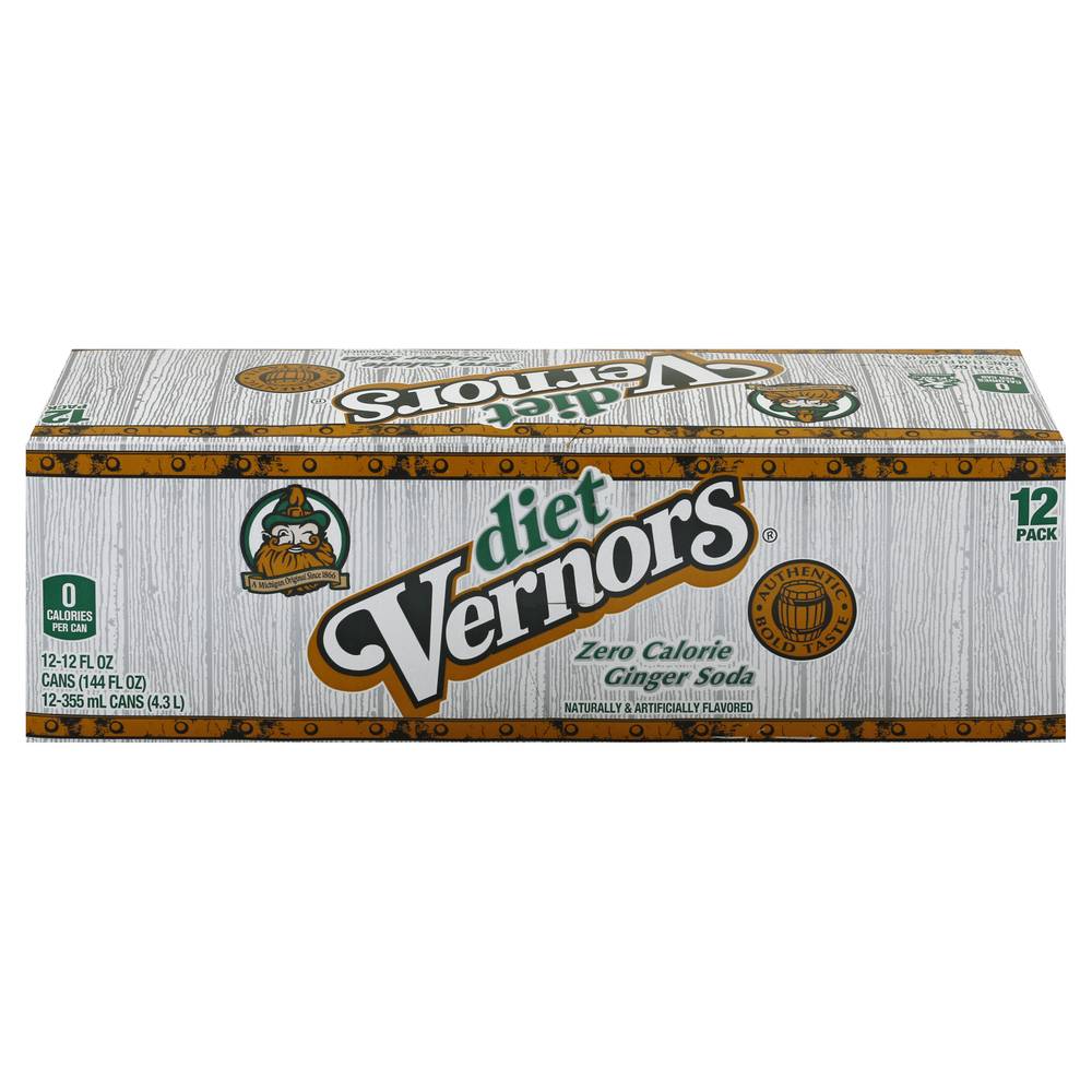 Vernors Zero Sugar Soda, Ginger (12 x 12 fl oz)