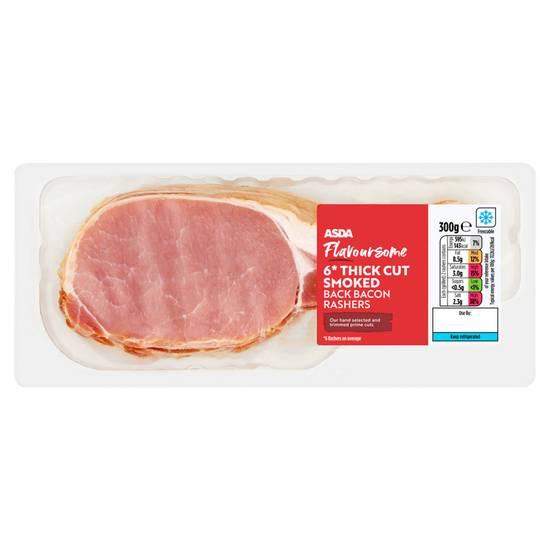 ASDA Flavoursome 6 Thick Cut Smoked Back Bacon Rashers 300g