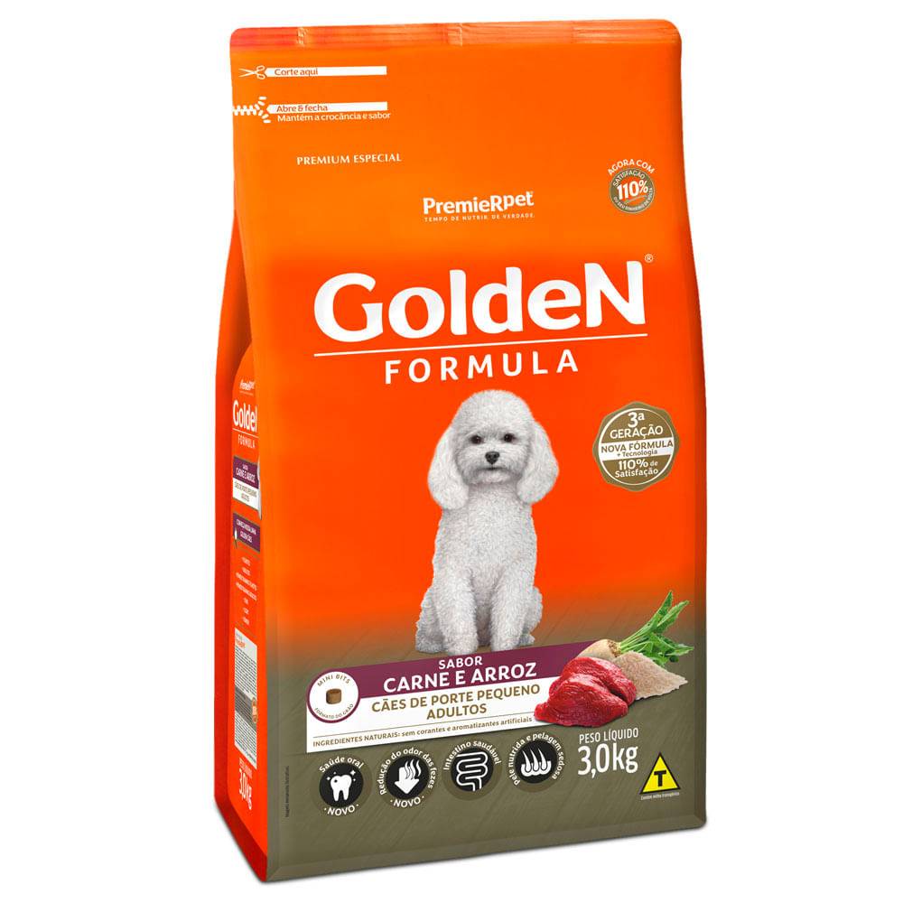 Premierpet ração formula sabor carne e arroz para cães adultos de porte pequeno golden (3kg)