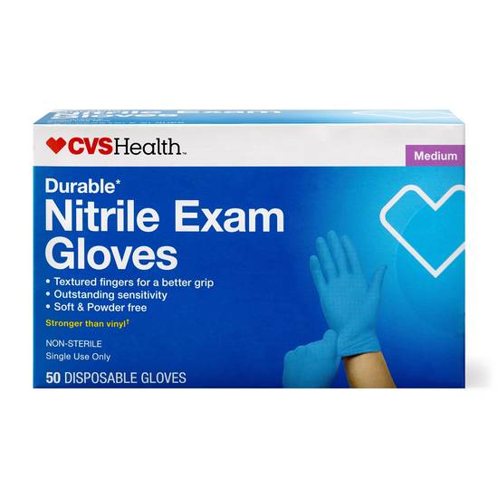 CVS Health Durable Nitrile Exam Gloves, Medium, 50 CT
