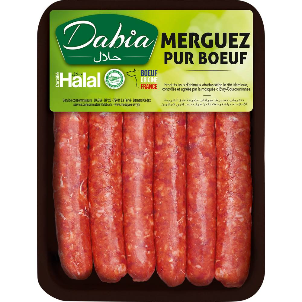 Dabia - Merguez véritable pur bœuf halal (6 pièces)