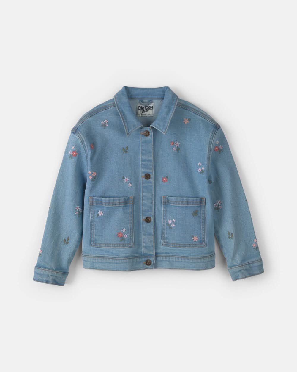 Girls Floral Denim Jacket - Light Wash - 7