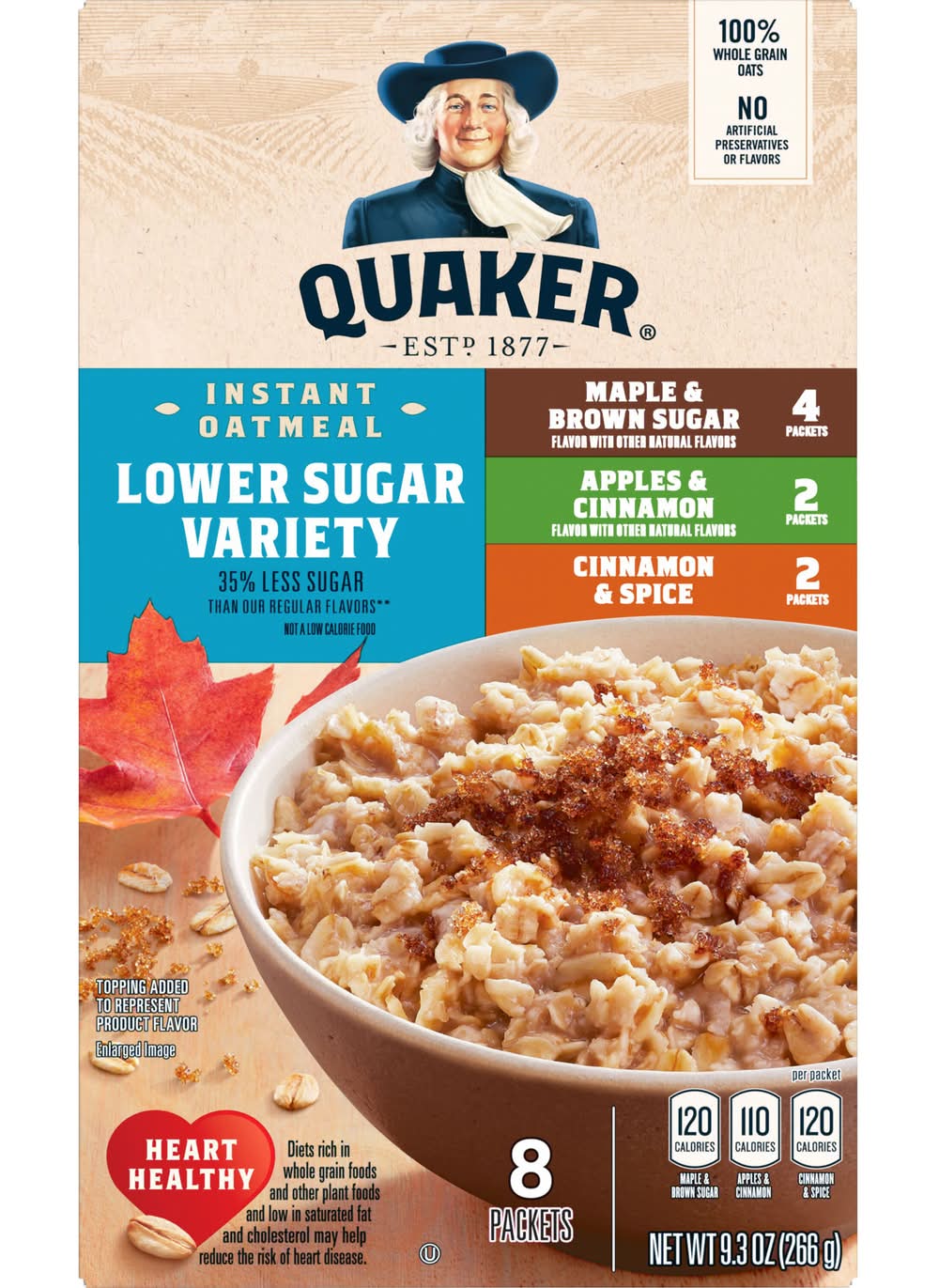 Quaker Lower Sugar Variety Instant Oatmeal, Assorted (9.3 oz, 8 ct)