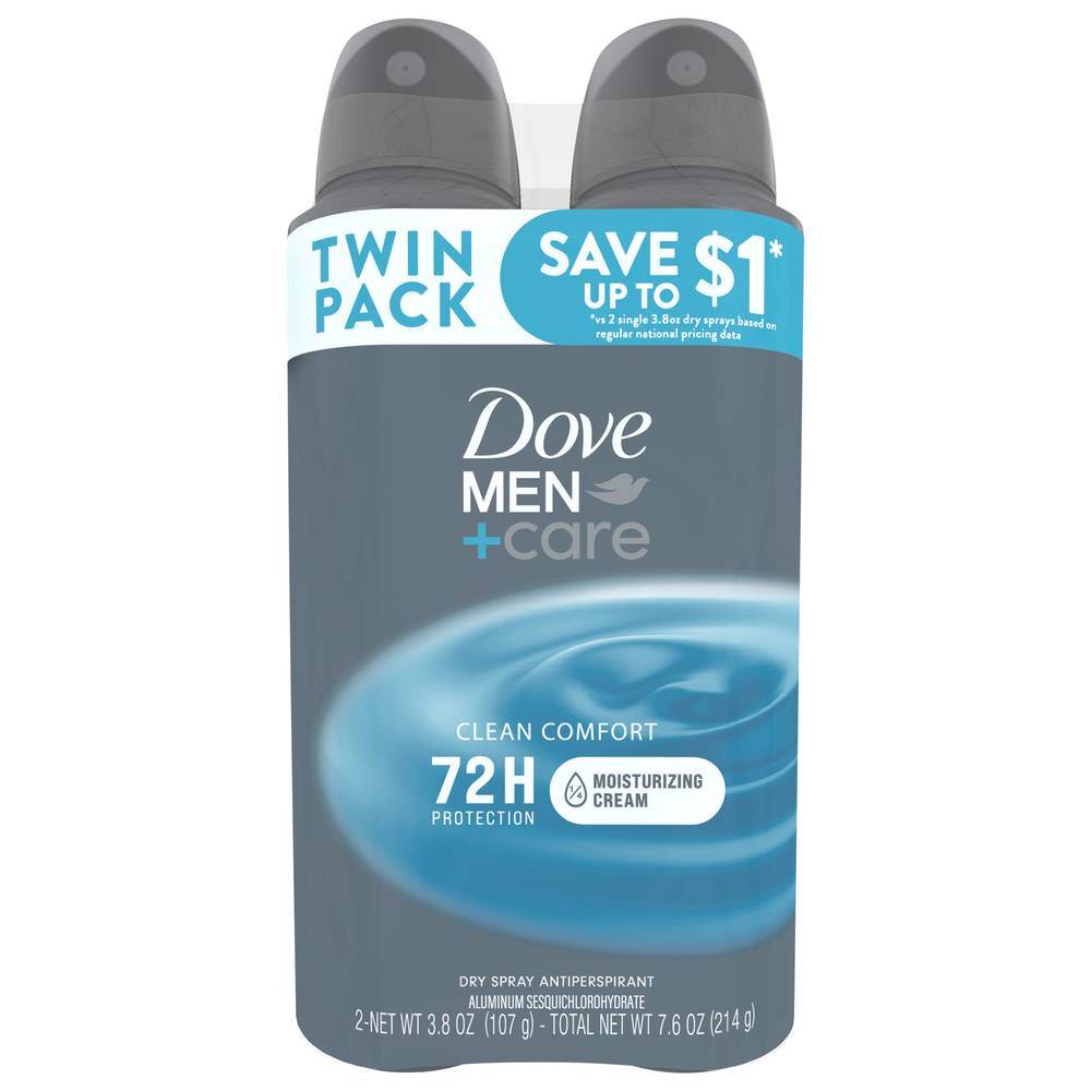 Dove Men+Care Clean Comfort Dry Spray Antiperspirant Deodorant (2 x 3.8 oz)