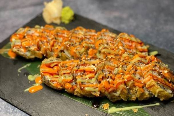 Order Volcano Roll (12 pcs) food online from Sushi Train store, Romeoville on bringmethat.com