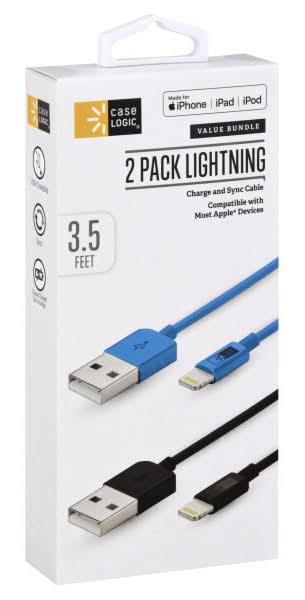 Case Logic Charge and Sync Cable, Lightning, Value Bundle, 3.5 Feet, 2 Pack