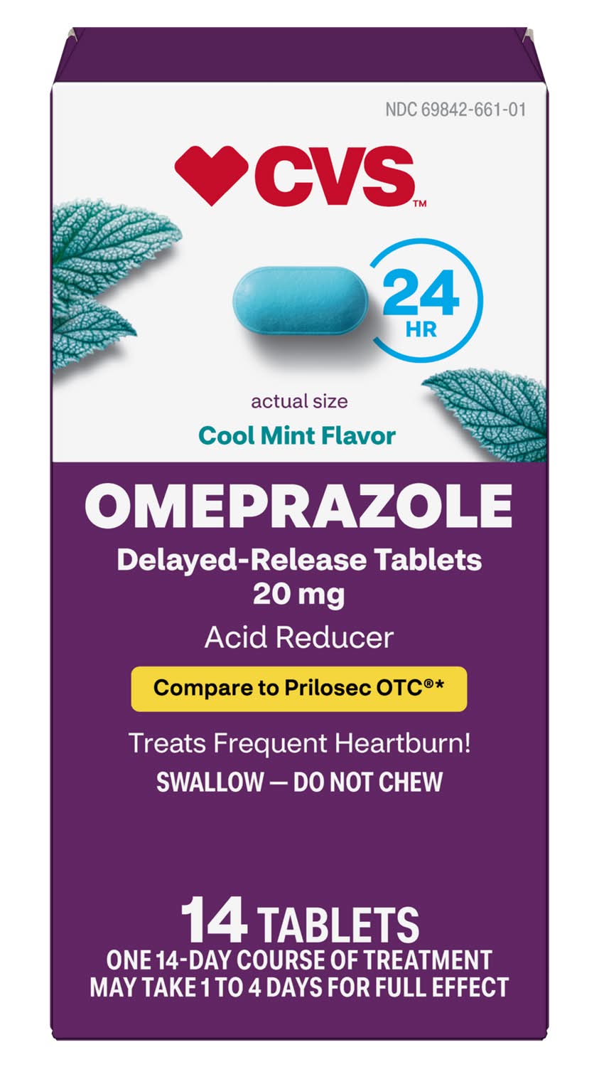 Cvs Omeprazole Delayed Release Tablets, Cool Mint, 14 Ct