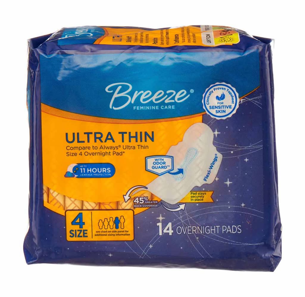 Breeze Ultra Thin Pads Size 4 Overnight 14ct