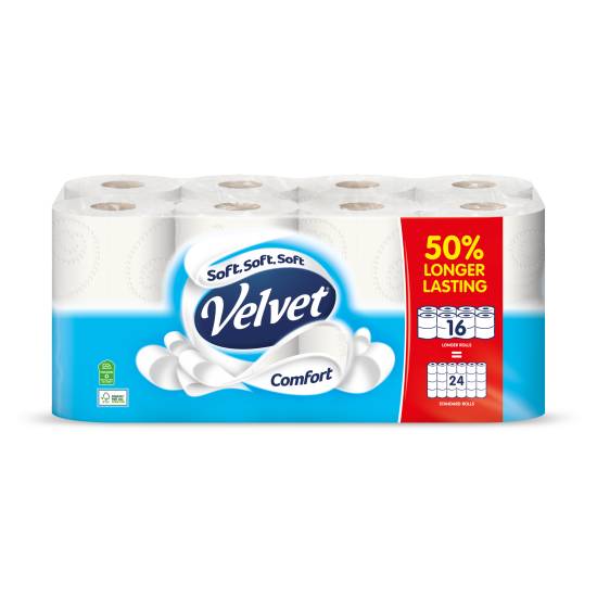 Velvet Comfort 50% Longer Lasting Toilet Tissue 16 Equals 24 Regular Rolls