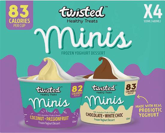 Twisted Minis Coconut Passionfruit Chocolate Ice Cream 4x120ml