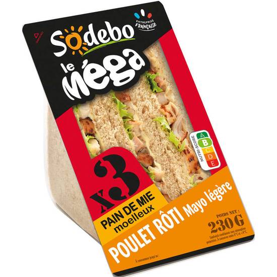 SODEBO - Sandwich Mega Club poulet mayonnaise - 230g