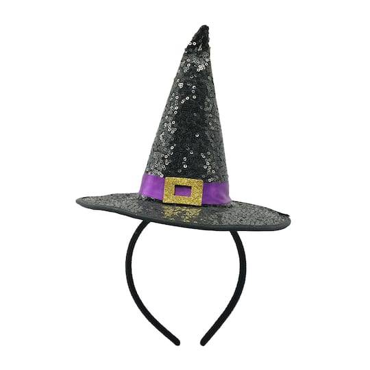 Black Sequined Adult Witch Hat Headband By Celebrate It