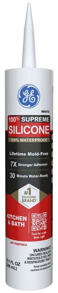 Ge Supreme Silicone Caulk 10.1 Oz Kitchen And Bath Sealant White