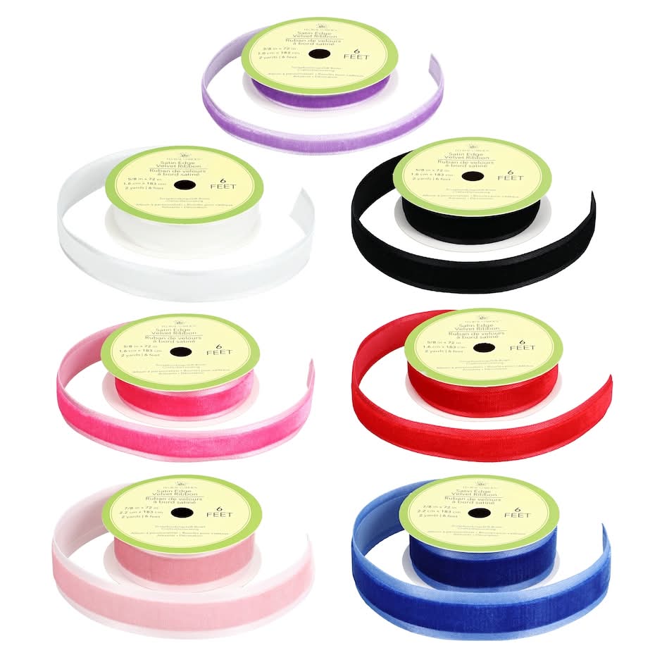 Floral Garden Satin Edge Velvet Ribbon, Assorted