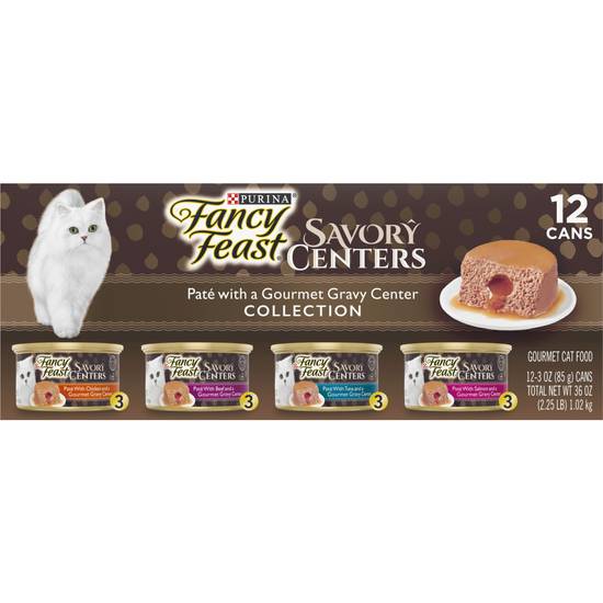 Fancy Feast Savory Centers Pate With Gravy Cat Food Variety pack (12 ct, 3 oz)
