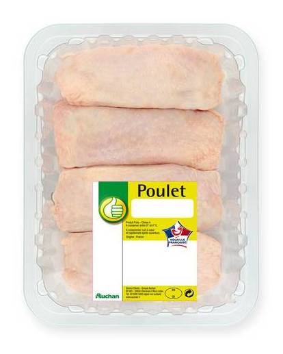 Haut de cuisse de poulet blanc sous atmosphere marque pouce