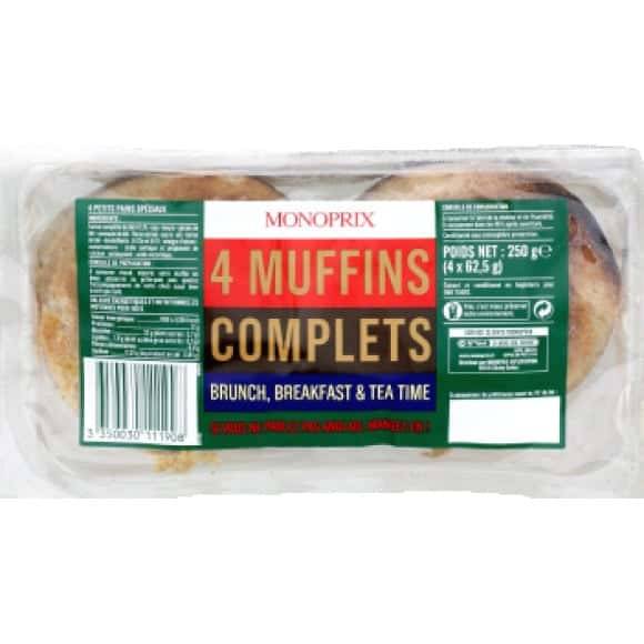 Monoprix Muffins Complets Les 4 Muffins - 250 G