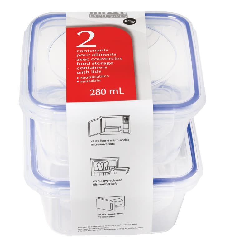 Home exclusives contenants pour aliments avec couvercles 280 ml (2 unités) - home exclusives reusable food storage containers with lids
