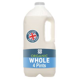 Co-op British Organic Fresh Whole Milk 4 Pints/2.272L