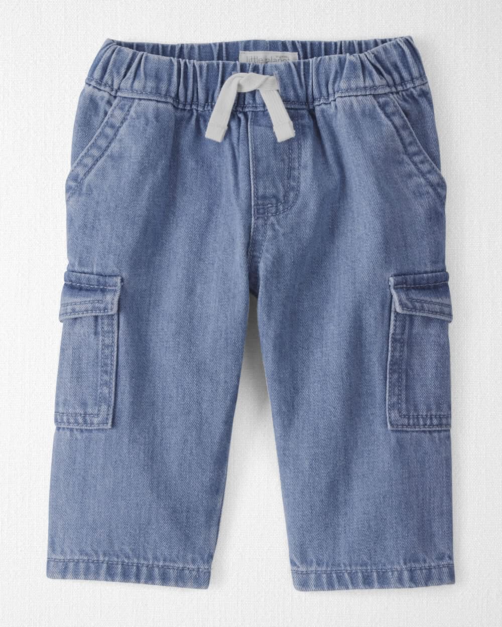 Baby Organic Cotton Denim Cargo Pants - Medium Wash - 9M