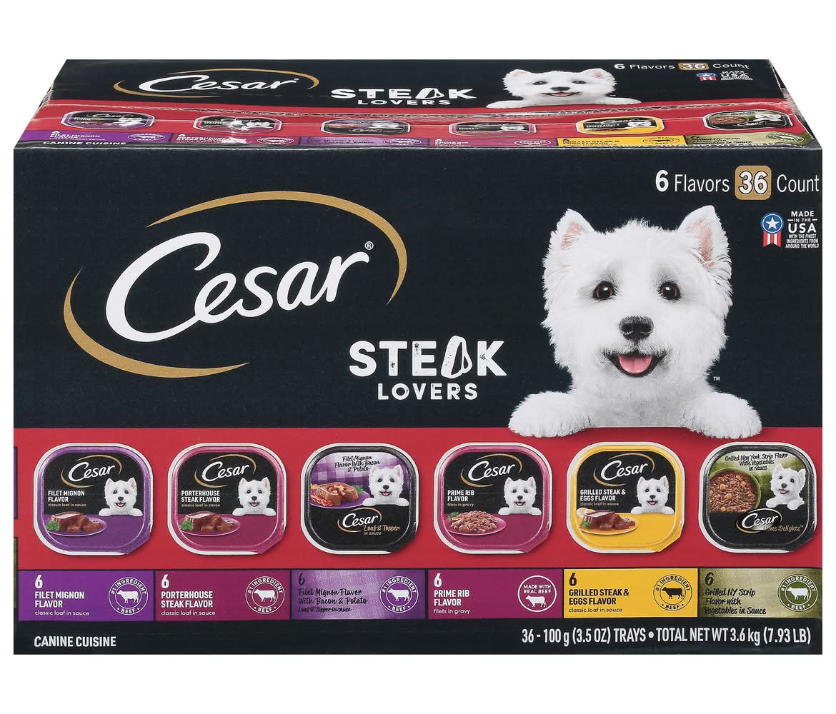 Cesar Loaf in Sauce Steak Lovers Variety pack Wet Dog Food, Assorted (7.93 lbs, 36 ct)