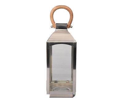 Silver Metal Lantern with Wood Handle