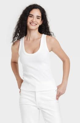 Women's Slim Fit Tank Top - Universal Thread™ White S: Heavyweight Cotton Blend, Fitted Scoopneck, Sleeveless Pullover, At Hip Length
