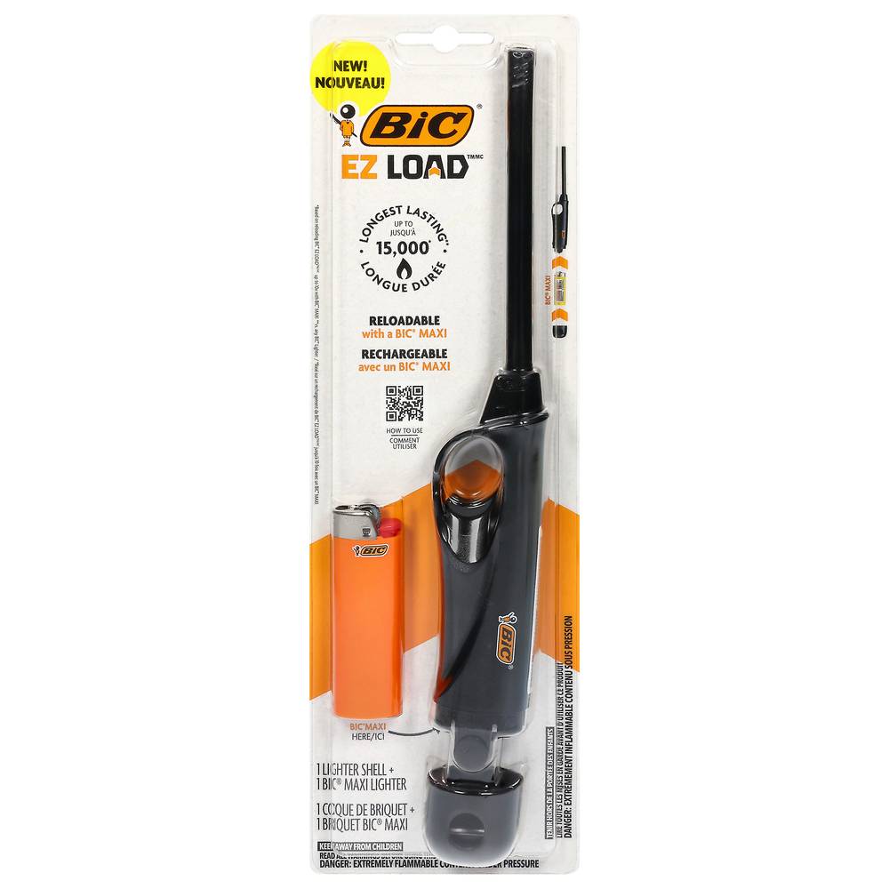 Bic Ez Load Reloadable Rechargeable Lighter Shell + Maxi Lighter