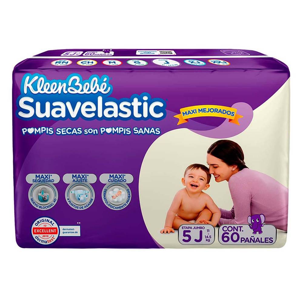 KleenBebé · Suavelastic pañales desechables para bebé, Etapa 5 (60 un)