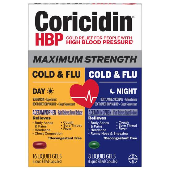 Coricidin Hbp Day & Night Maximum Strength Cold & Flu