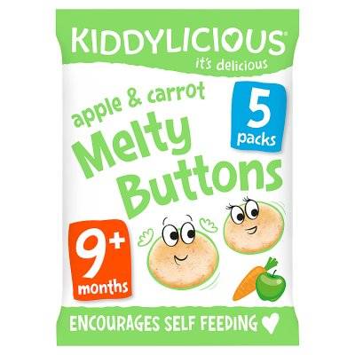 Kiddylicious 9+, Apple & Carrot Melty Buttons Baby Snacks (5 pack)