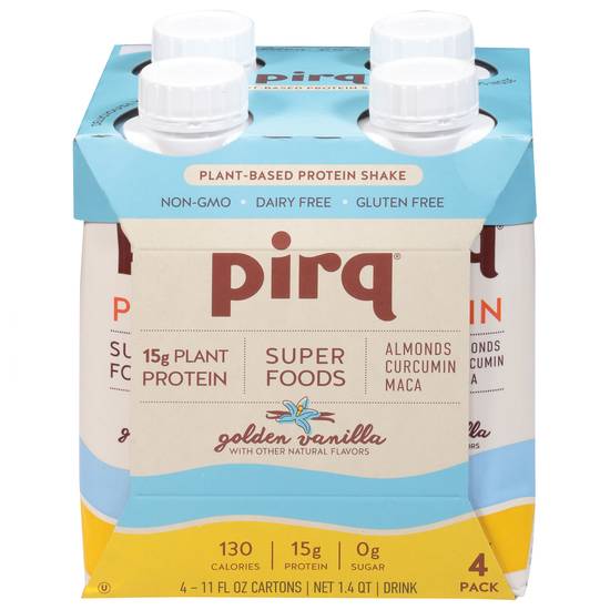 Pirq Plant-Based Golden Vanilla Protein Shake ( 4 ct, 11 fl oz )
